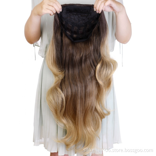 Silike 210g 24 Inch Wavy 3/4 Half Wig Long Synthetic Hair Extensions Ombre Blonde Capless Wigs Hair Clips Extension For Women